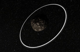 Grafická ilustrace toho, jak by mohl prstenec kolem asteroidu Chariklo vypadat.