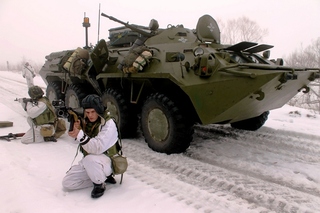 Ukrajinští vojáci při výcviku.
