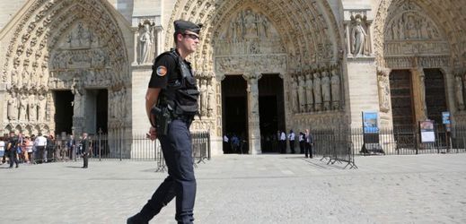 Podle některých francouzských médií patří vůz osobě, kterou mají v záznamech francouzské bezpečnostní složky. Na snímku policista hlídkující před katedrálou Notre-Dame v Paříži.