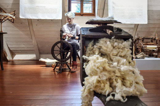 Autorka projektu Jana Střílková Válková ukazuje práci s ovčí vlnou.