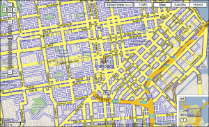 Normální pohled na plán města služby Google Maps.
