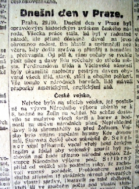 29. 10. 1918, druhý den převratu podle Lidových novin.
