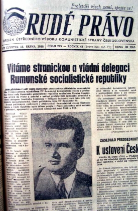 Rudé právo vítá rumunské komunisty vedené soudruhem Ceauşescem.