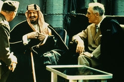 Král Abdal Azíz s americkým prezidentem Rooseveltem.