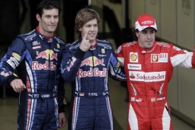 Zleva: Mark Webber, Sebastian Vettel, Fernando Alonso.