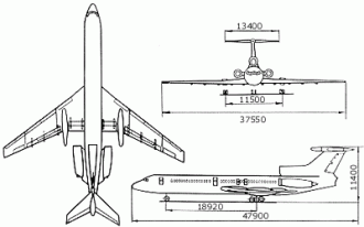 Průřez letounem Tu-154.