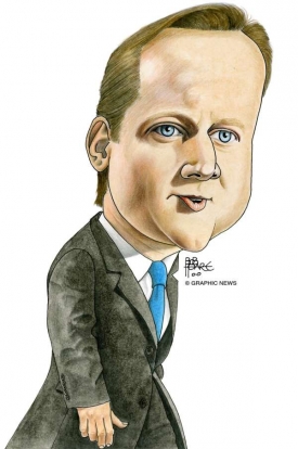 Konzervativní předák Cameron (karikatura).