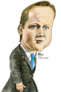 Konzervativní předák Cameron (karikatura).
