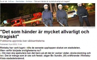 Článek o nepokojích v listu Svenska Dagbladet.