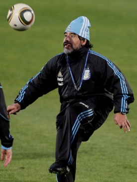 Diego Maradona na tréninku Argentiny.