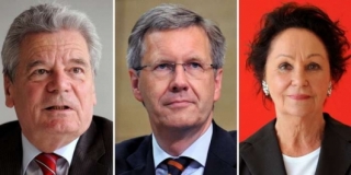 Kandidáti na prezidenta Gauck, Wulf a Jochimsenová.