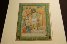 Malba na pergamenu s motivem Bolestného Krista.