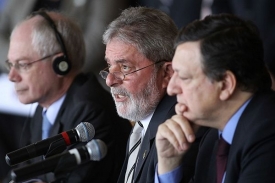 Prezidenti EU Rompuy, Brazílie Lula da Silva a předseda EK Barosso.