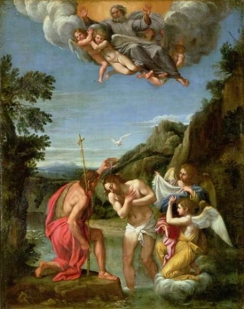 Křest Ježíše na malbě Franceska Albaniho (1578–1660).