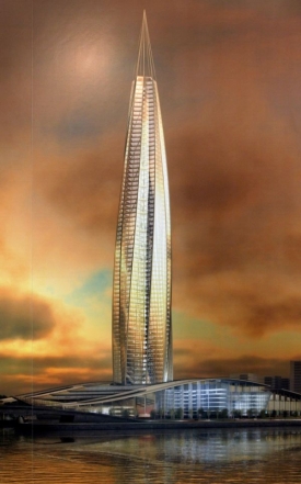 Čtyři sta metrů vysoká budova plynárenského gigantu Gazprom.