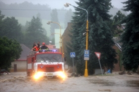 Velká voda v Chrastavě na Liberecku.
