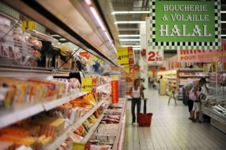 Obchod s halal masnými výrobky na východě Francie.