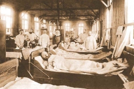 Epidemická nemocnice s pacienty nakaženými cholerou.