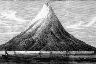 Sopka Krakatoa, když ještě stála.