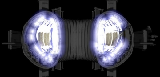 Vizualizace plazmatu drženého magnetickým polem uvnitř tokamaku.