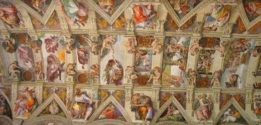 Michelangelova výzdoba stropu Sixtinské kaple.