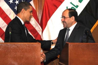 Irácký premiér Málikí (vpravo) s šéfem Bílého domu Obamou.