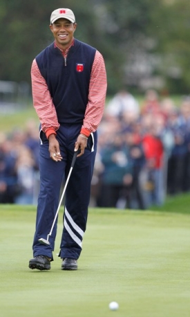 Tiger Woods během tréninku v Celtic Manor.