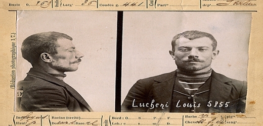 Atentátník Luigi Lucheni na policejních fotografiích. 