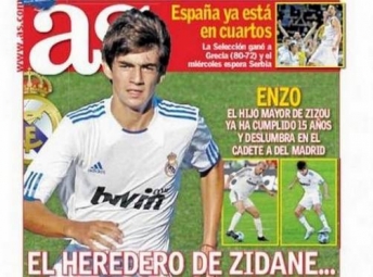 Enzo Zidane na titulní stránce prestižního deníku AS. 