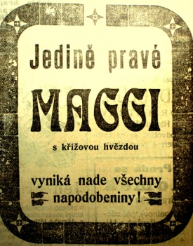 Varování v novinách z 1. listopadu 1910. Maggi pouze s křížovou hvězdou.