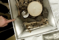 Cínová rakev z roku 1901 obsahuje kosti, které pravděpodobně patří Brahovi.