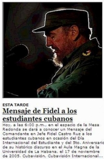Fidel Castro mluví tento týden ke studentům (Granma).