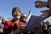 Palinová mezi svými fanoušky v Reno (Nevada). 