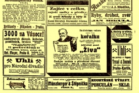 Vánoční inzerce v Národní politice, 22. prosince 1910, ze sbírky Národní knihovny v Praze. 