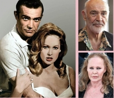 Sean Connery a Ursula Andressová v roce 1962 a nyní.