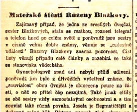 Zpráva o narození Františka Blažka, syna Růženy Blažkové.