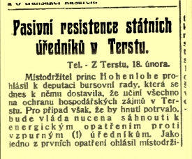 Denní tisk o stávce v Terstu.