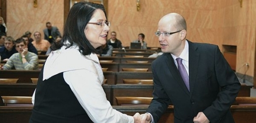 Předsedkyně Němcová a předseda Sobotka u Ústavního soudu.