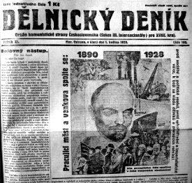 Dělnický deník, noviny ostravských komunistů z roku 1928 na titulní straně s Leninem.