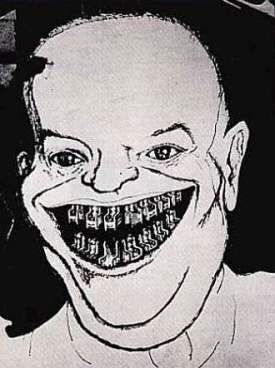 Prezident USA Eisenhower. Zuby jako elektrická křesla (karikatura).
