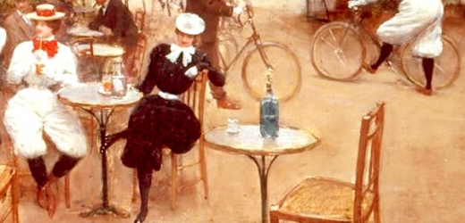 Pařížské ženy v kalhotách na obraze malíře Jéana Bérauda. Právě z Paříže přišla v březnu 1911 móda dámských kalhot i do Čech a dalších zemí habsburského soustátí.