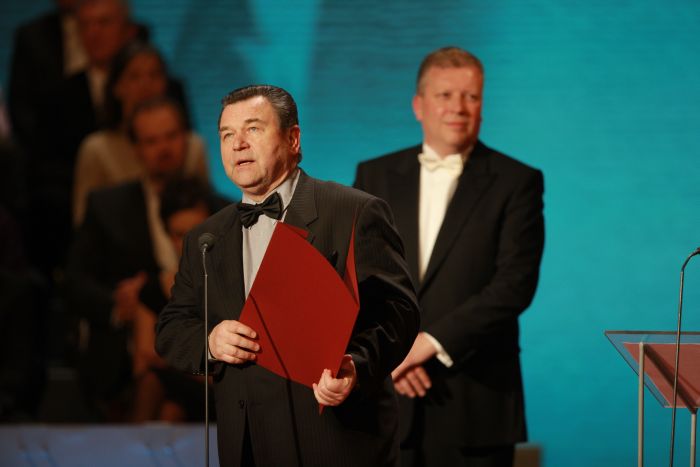Herec Václav Postránecký a ministr kultury Jiří Besser, který letos mimořádně ceny Thálie finančně podpořil.