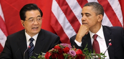 Čínský prezident Chu Ťin-tchao a jeho americký protějšek Barack Obama.