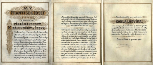 Zakládací listina ČAVU vydaná císařem Františkem Josefem I. ve Vídni 5. prosince 1892.