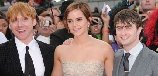 Rupert Grint, Emma Watsonová a Daniel Radcliffe (vpravo).