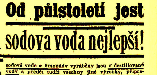 Sodová voda se na konci července 1911 stala nedostatkovým zbožím. Inzerát z léta 1911.