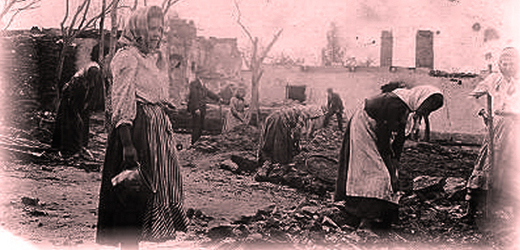 Následky strašného požáru ve Vepříkově, 31. 7. 1911 tady shořelo 63 domů. 