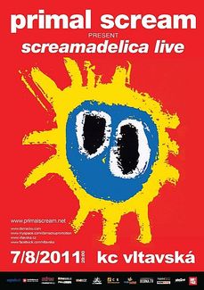 Plakát akce se slavným grafickým motivem z obalu desky Screamadelica.