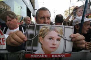 Demonstrace fanoušků Tymošenkové v Kyjevě.