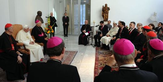 Papež při setkání s muslimy v Berlíně.